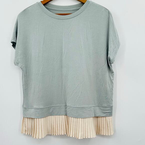 LOGO by Lori Goldstein Drop Shoulder Knit Top Pleated Trim Cap Sleeve XXS 2XS - Picture 3 of 9